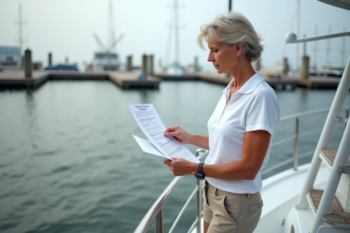Capitaine de bateau fluvial vérifiant les procédures de gestion des eaux usées à bord