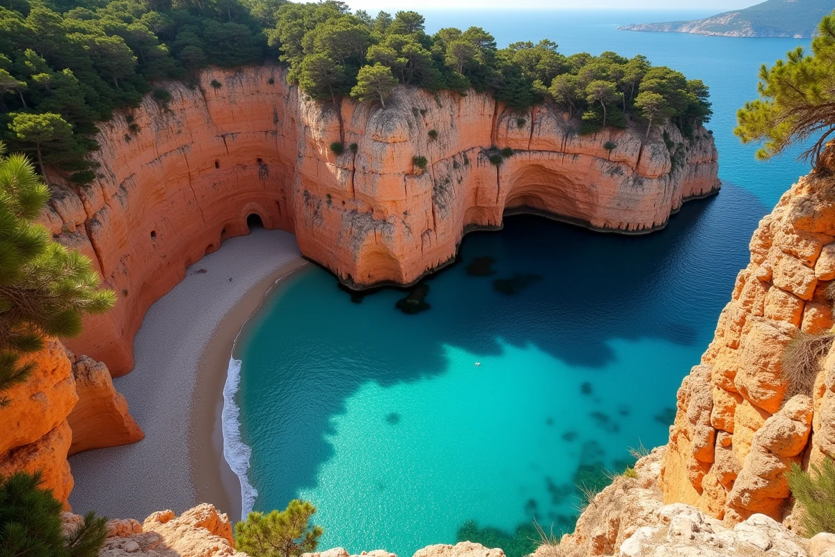 Calanque isolée en Corse avec falaises de porphyre rouge et eau turquoise sans touristes