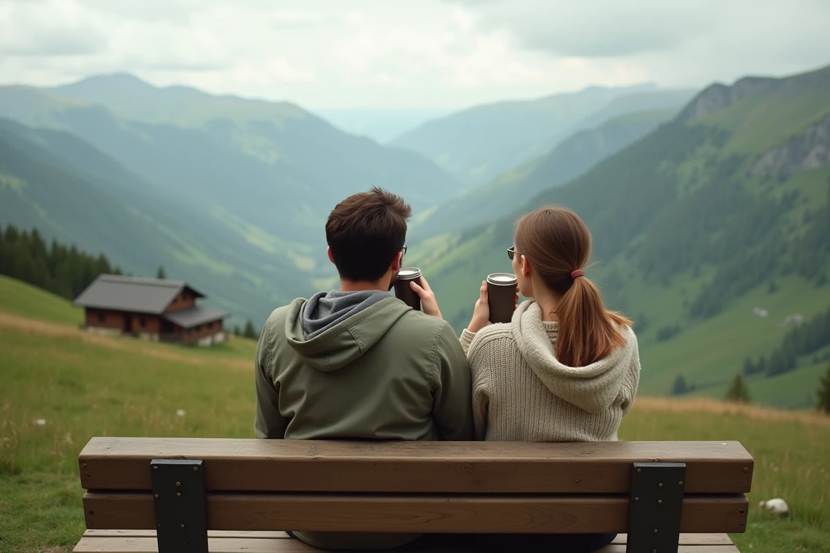 Couple profitant d'une vallée de montagne sauvage et déserte loin des foules touristiques