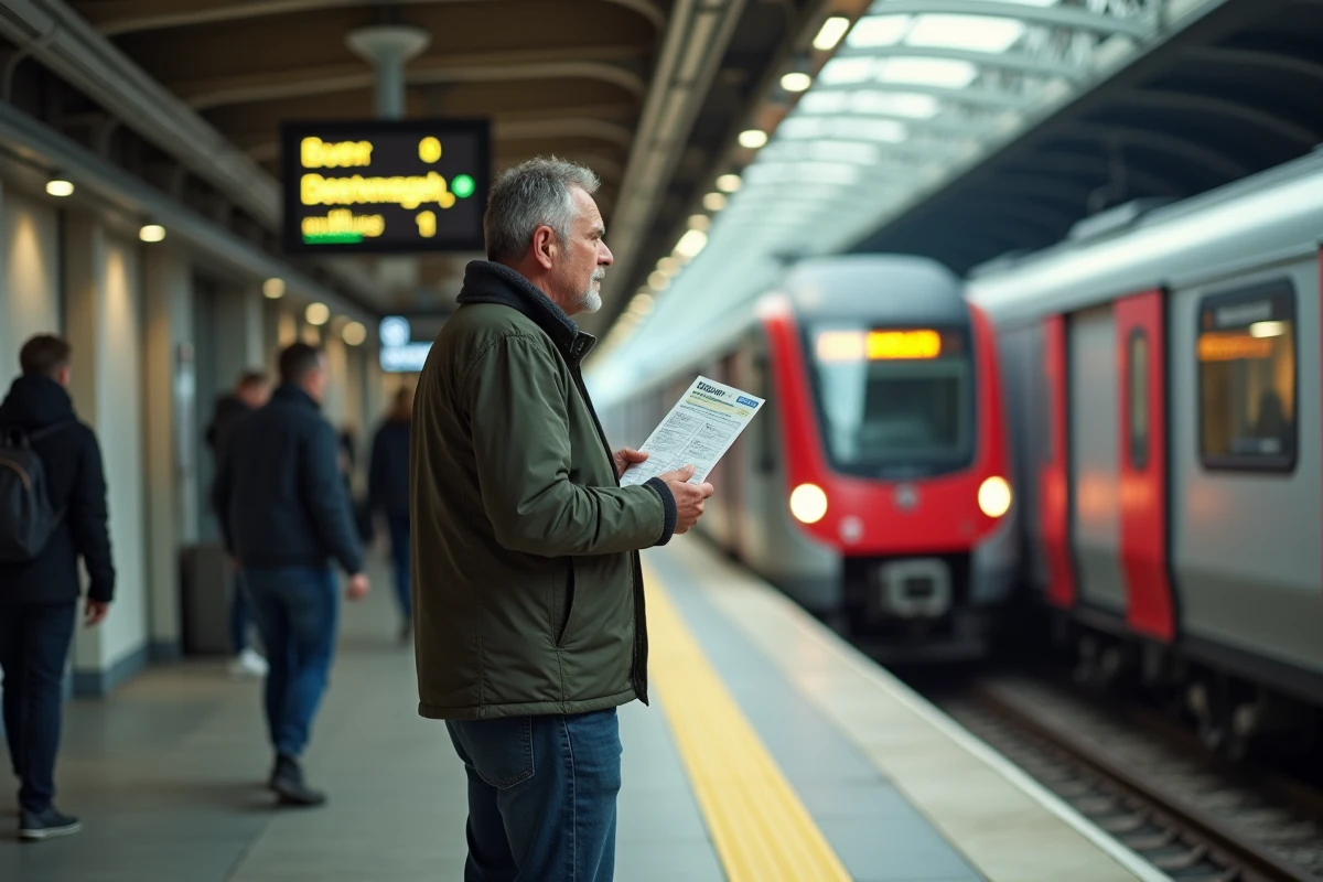 Voyageur avec pass Interrail sur un quai de S-Bahn en Allemagne