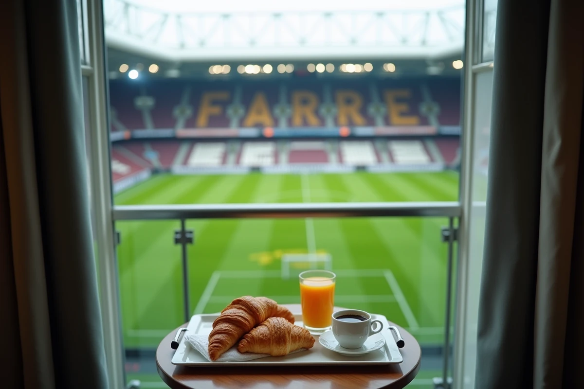 Petit-déjeuner en chambre avec vue panoramique sur la pelouse du Parc des Princes